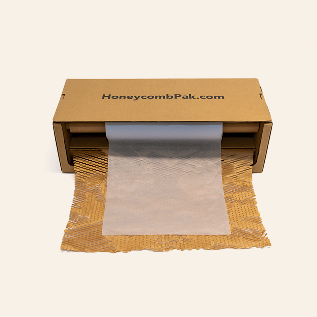 Dispensador manual de cartón (HoneyComb Marrón + Papel Seda Blanco)