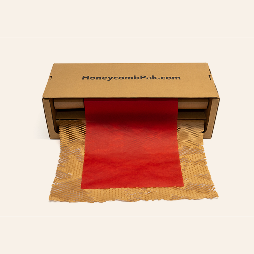 Dispensador manual de cartón (HoneyComb Marrón + Papel Seda Rojo)